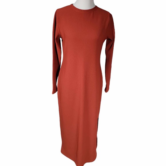 Made of Emotion MOE size XXL Rust Ribbed Long Sleeve Bodycon Dress - Picture 1 of 9